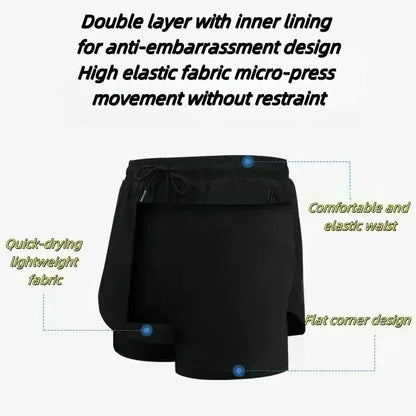 Demon Slayer Print Men's Shorts Summer Women's Double Layer Shorts Gym Running Sports 2-in-1 Pant Breathable Quick-Drying Shorts