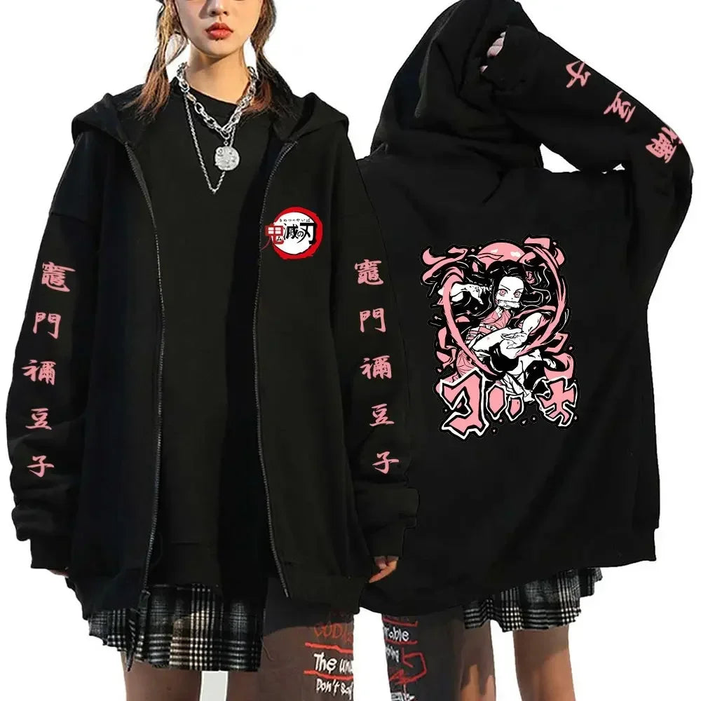 Demon Slayer Hoodie Zip Up Jacket Men Women Anime Print Kamado Nezuko Streetwear Casual Sweatshirt Cosplay Autum winter Y2k Top