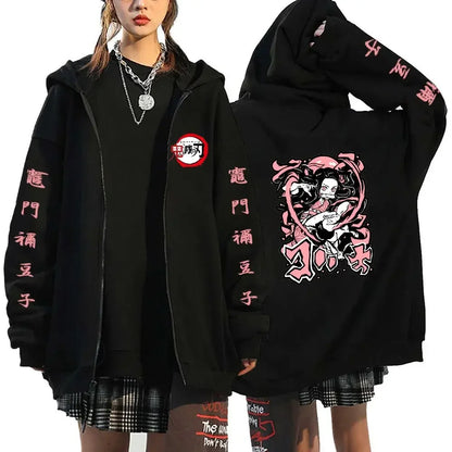 Demon Slayer Hoodie Zip Up Jacket Men Women Anime Print Kamado Nezuko Streetwear Casual Sweatshirt Cosplay Autum winter Y2k Top