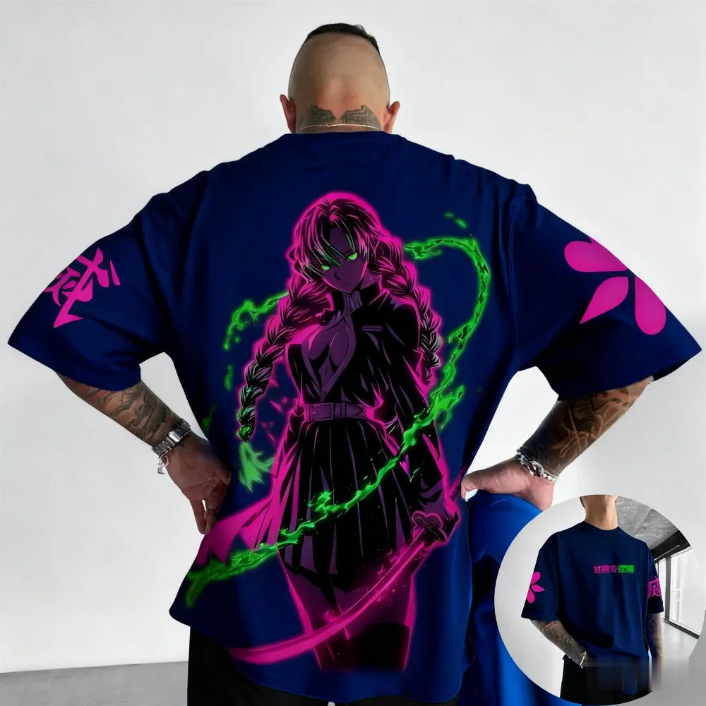 Demon Slayer Mitsuri Kanroji Summer Plus Size T-Shirt Men's and Women's Couples Versatile Shopping Fitness Trend Casual Style