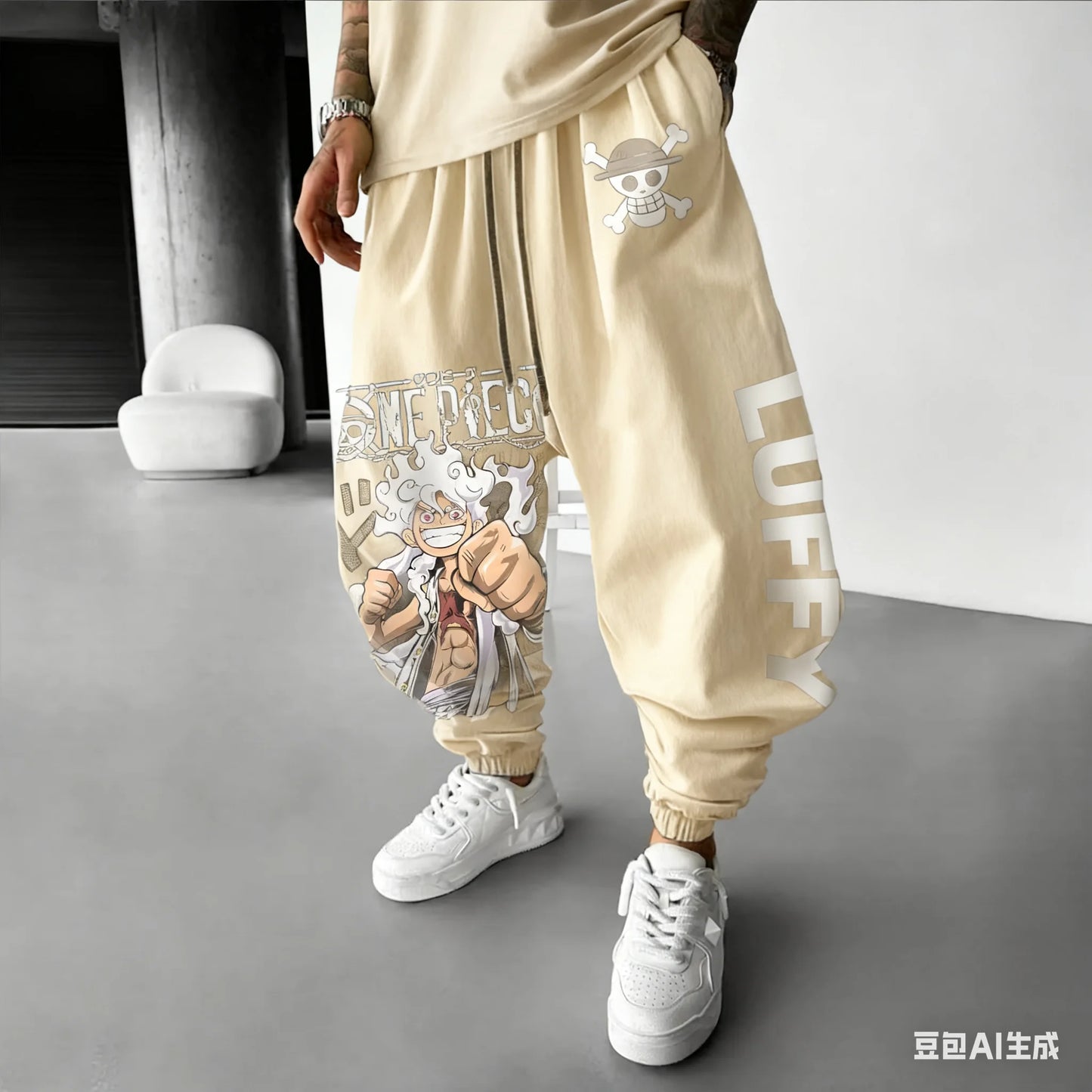 2025 Luffy Anime One Piece Harajuku Men Cotton Pants Fall Winter Cotton Trend Loose-Fit Women Casual Sports Tapered Leggings Y2K