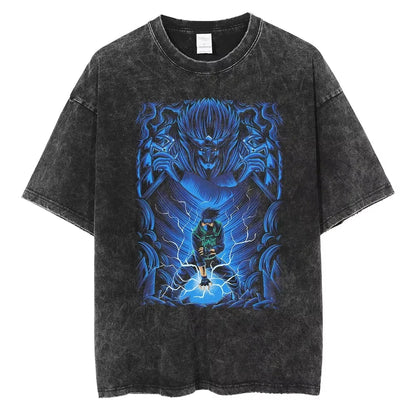 Hip Hop Streetwear Japanese Anime Naruto Print T Shirt Vintage Black T-Shirt Harajuku Cotton Casual Tops Men Short Sleeve Tshirt