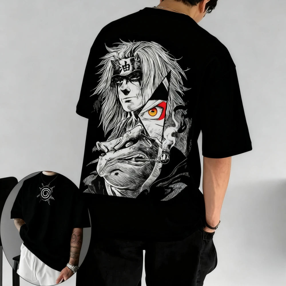 Naruto Men's T-shirt Jiraiya Summer and Autumn Anime Boys' Children's Wear Short-sleeved Retro Harajuku Style Parent-child Wear！