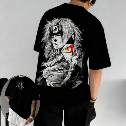 Naruto Men's T-shirt Jiraiya Summer and Autumn Anime Boys' Children's Wear Short-sleeved Retro Harajuku Style Parent-child Wear！