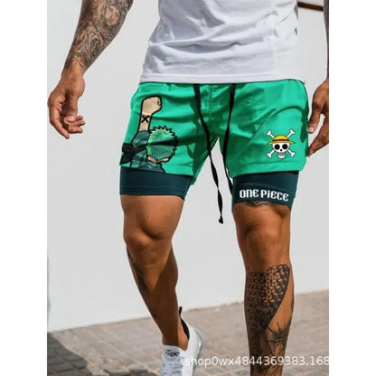One Piece 3D Print Luffy Men 2 In 1 Swimming Trunks Shorts with Compression Quick Dry Swiming Double Layer Running Beach Shorts