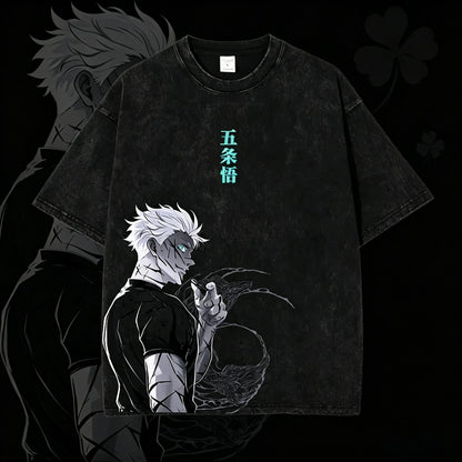 2026 Summer Gojo Satoru Graphic Tee Jujutsu Kaisen Anime Clothing Men Cotton Retro Washed T Shirt Harajuku Male Manga Tshirt Y2k