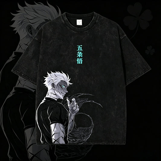 2026 Summer Gojo Satoru Graphic Tee Jujutsu Kaisen Anime Clothing Men Cotton Retro Washed T Shirt Harajuku Male Manga Tshirt Y2k