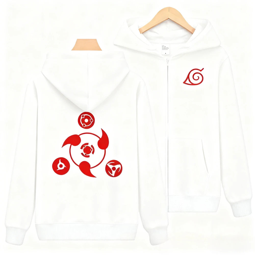 New Naruto Sharingan Printed Zipper Hoodie Men's Casual Sweatshirt Top Open Fleece Jacket Street Wear Comfortable Loose Shirt