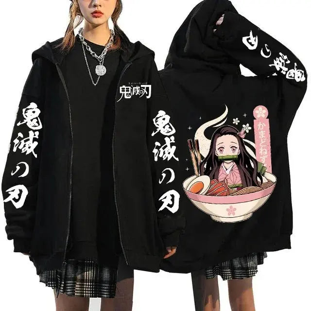 Demon Slayer Hoodie Zip Up Jacket Men Women Anime Print Kamado Nezuko Streetwear Casual Sweatshirt Cosplay Autum winter Y2k Top