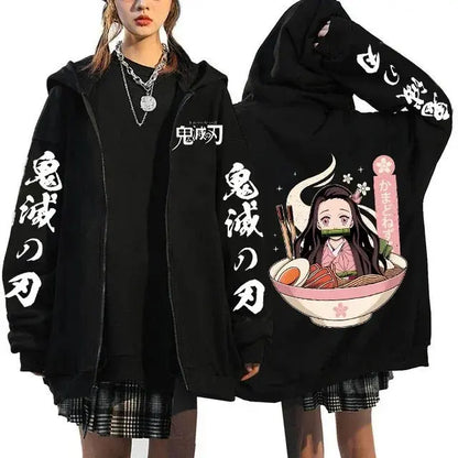 Demon Slayer Hoodie Zip Up Jacket Men Women Anime Print Kamado Nezuko Streetwear Casual Sweatshirt Cosplay Autum winter Y2k Top