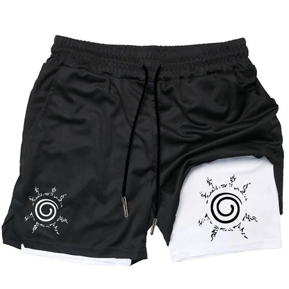 Naruto Anime Mens Gym Quick-Drying Jogging Shorts Fitness Workout Running 2 in 1 Short Pants Men Sports Bodybuilding Sweatpants
