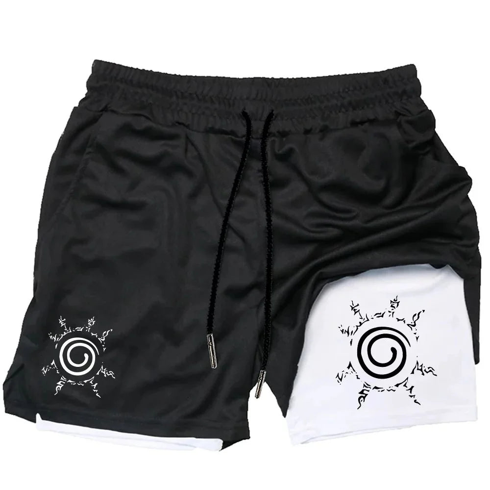 Naruto Anime Mens Gym Quick-Drying Jogging Shorts Fitness Workout Running 2 in 1 Short Pants Men Sports Bodybuilding Sweatpants