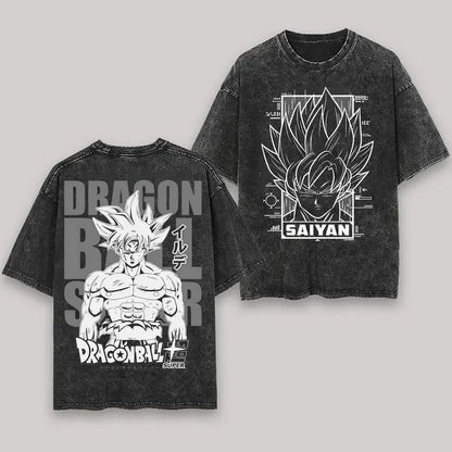 Anime Dragon Ball Cosplay Washed Goku T-Shirt Cotton Loose Large Casual Sports Vegeta Gym T-Shirt Men's Harajuku Tee Clothing