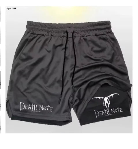 Death Note Anime Men's 2-in-1 Quick Dry Shorts Double-Deck Gym Running Sport Fitness Jogging Workout Outdoor Short Pants