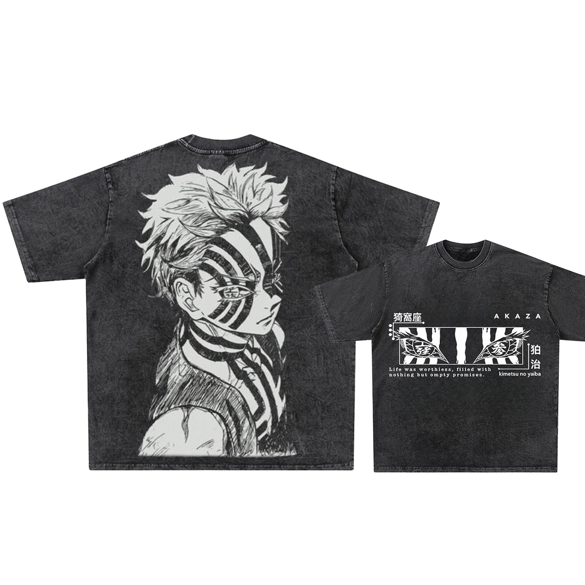 Japanese Anime Demon Slayer Akaza Graphic Washed T-shirts Women’s Men's Clothing  Harajuku Y2K Oversized Cotton Half-sleeve Tops