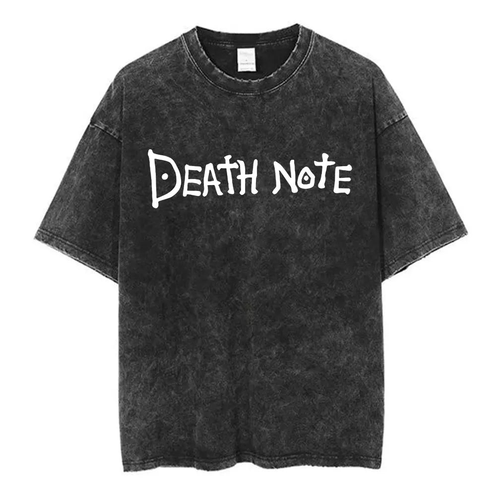 Washed Vintage Anime Death Note Ryuk T Shirts Men Women Fashion Oversized Crewneck T-shirts Men's Cartoon Manga Merch Streetwear