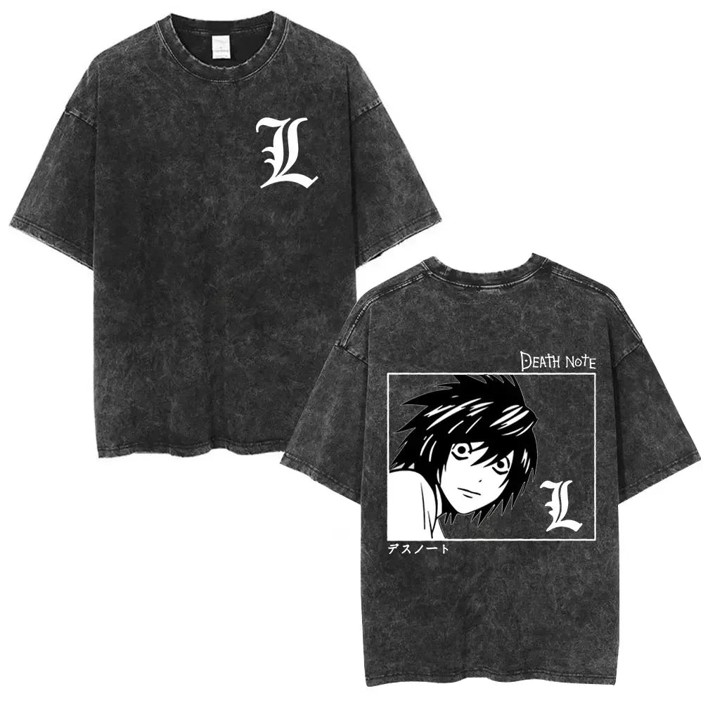 Washed Vintage Anime Death Note Ryuk T Shirts Men Women Fashion Oversized Crewneck T-shirts Men's Cartoon Manga Merch Streetwear