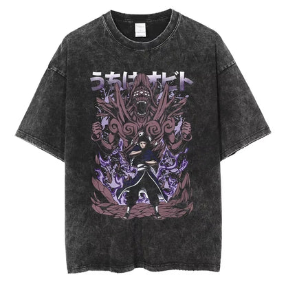 Hip Hop Streetwear Japanese Anime Naruto Print T Shirt Vintage Black T-Shirt Harajuku Cotton Casual Tops Men Short Sleeve Tshirt