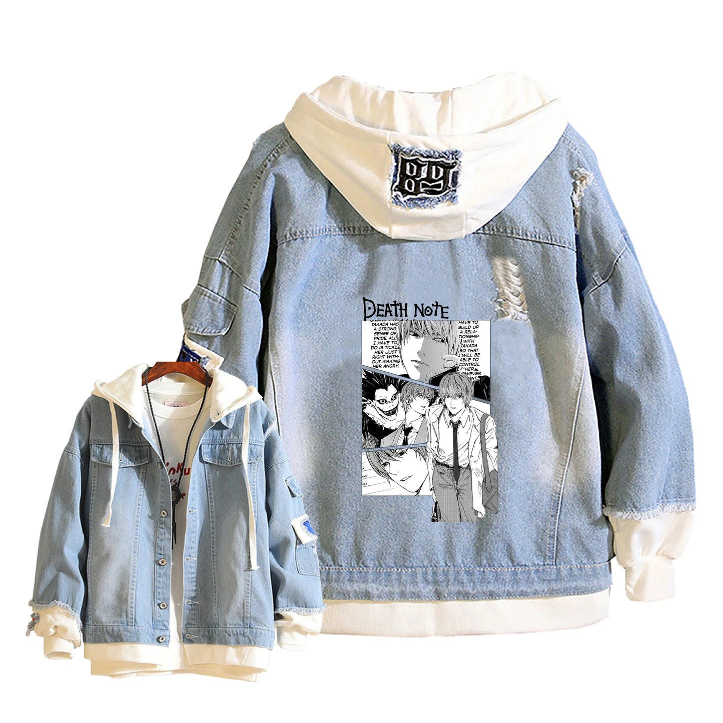 Anime Death Note Girls Loose Jeans Jacket Cartoon Ryuk Print Hoodie Streetwear Couple Sweatshirts Demin Hooded Coats Outerwear