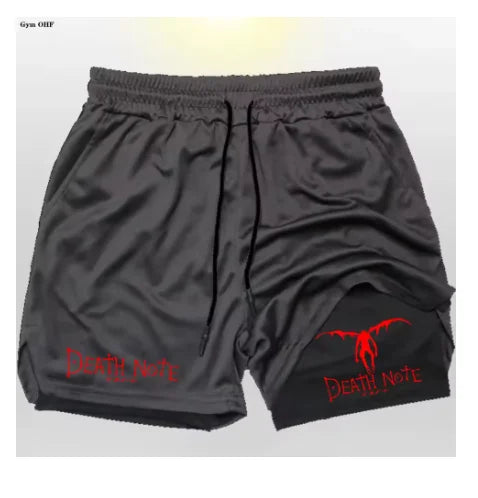 Death Note Anime Men's 2-in-1 Quick Dry Shorts Double-Deck Gym Running Sport Fitness Jogging Workout Outdoor Short Pants