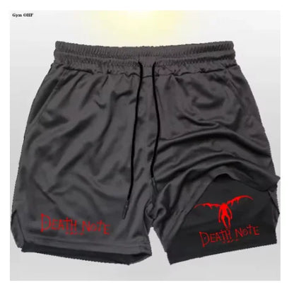 Death Note Anime Men's 2-in-1 Quick Dry Shorts Double-Deck Gym Running Sport Fitness Jogging Workout Outdoor Short Pants