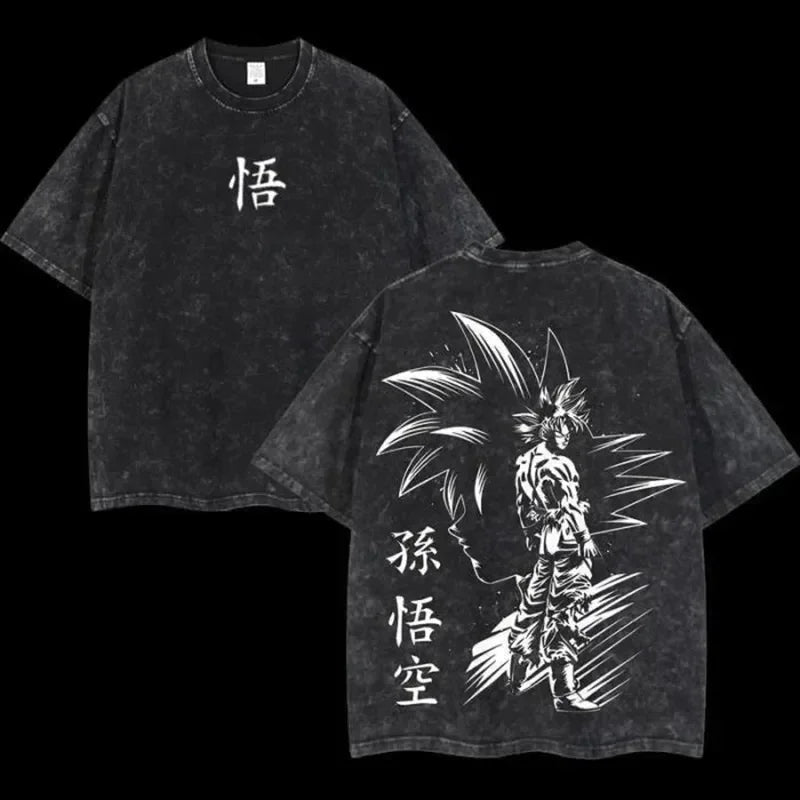 Anime Dragon Ball Cosplay Washed Goku T-Shirt Cotton Loose Large Casual Sports Vegeta Gym T-Shirt Men's Harajuku Tee Clothing