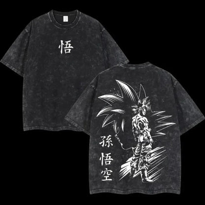 Anime Dragon Ball Cosplay Washed Goku T-Shirt Cotton Loose Large Casual Sports Vegeta Gym T-Shirt Men's Harajuku Tee Clothing