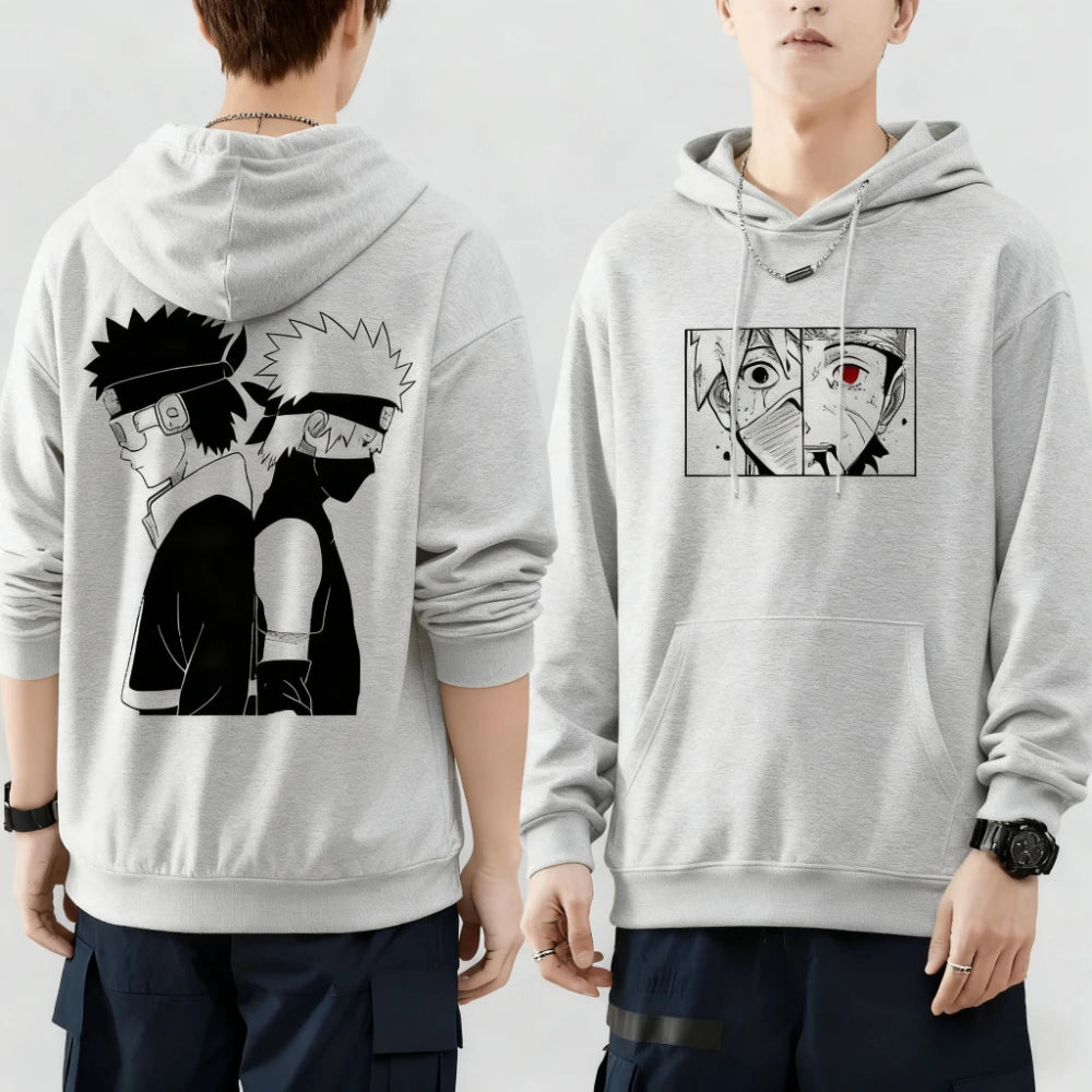 Naruto Kakashi Uchiha Obito Printed Hoodie Harajuku Retro Streetwear Men's Pure Cotton Oversized Loose Women's Hooded Unisex Y2k