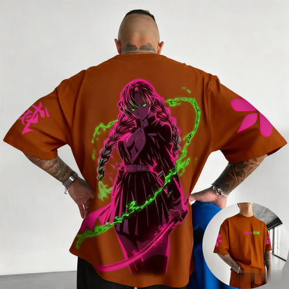 Demon Slayer Mitsuri Kanroji Summer Plus Size T-Shirt Men's and Women's Couples Versatile Shopping Fitness Trend Casual Style