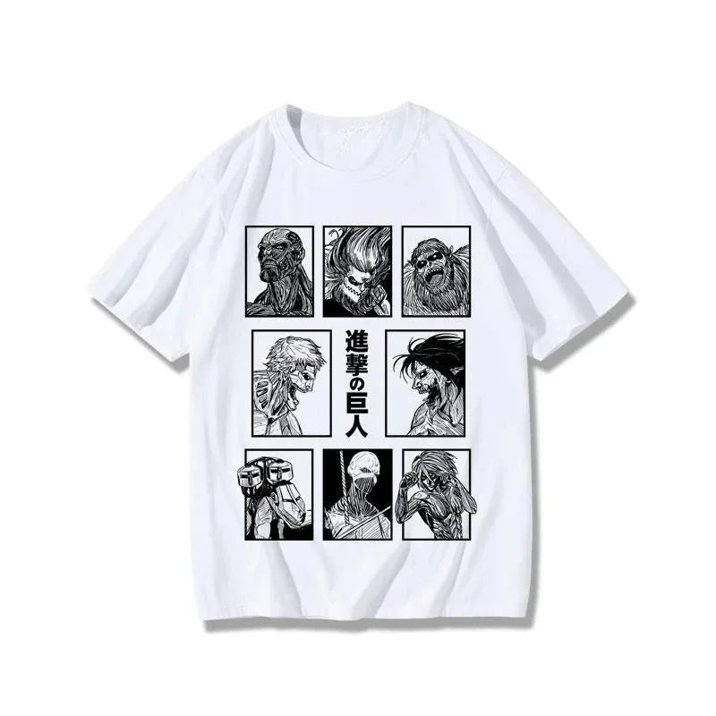 2025 Attack on Titan Short-sleeved T-shirt Men's Eren Mikasa Corporal Levi Co-branded Anime Peripherals Graphic Print T-shirt