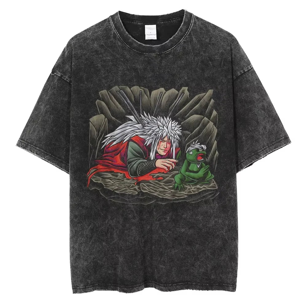 Hip Hop Streetwear Japanese Anime Naruto Print T Shirt Vintage Black T-Shirt Harajuku Cotton Casual Tops Men Short Sleeve Tshirt