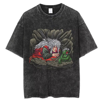 Hip Hop Streetwear Japanese Anime Naruto Print T Shirt Vintage Black T-Shirt Harajuku Cotton Casual Tops Men Short Sleeve Tshirt