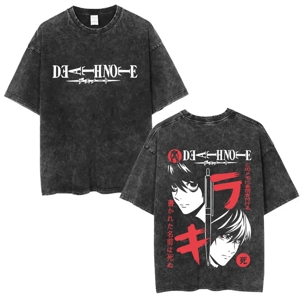 Washed Vintage Anime Death Note Ryuk T Shirts Men Women Fashion Oversized Crewneck T-shirts Men's Cartoon Manga Merch Streetwear