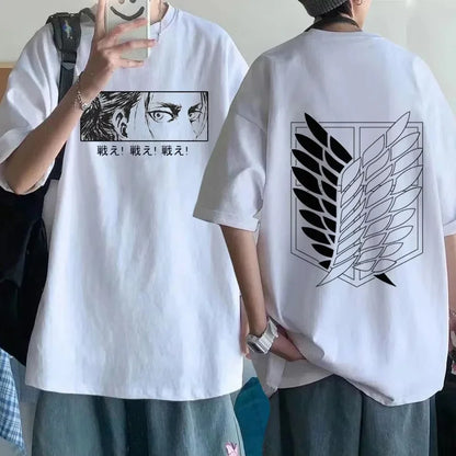 Attack on Titan Streetwear Men's T Shirt Eren Yeager Shingeki No Kyojin  Anime Summer Cotton Women Tops Tees Casual High Quality