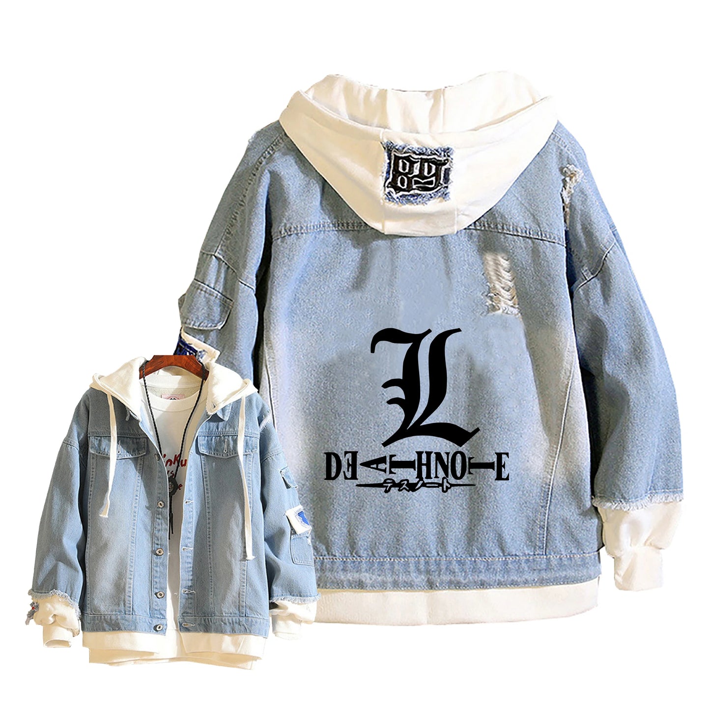 Anime Death Note Girls Loose Jeans Jacket Cartoon Ryuk Print Hoodie Streetwear Couple Sweatshirts Demin Hooded Coats Outerwear