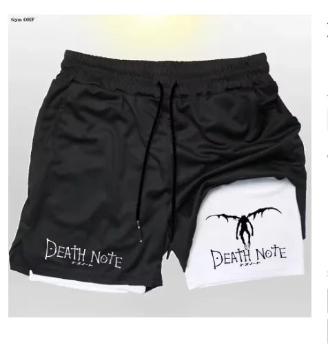 Death Note Anime Men's 2-in-1 Quick Dry Shorts Double-Deck Gym Running Sport Fitness Jogging Workout Outdoor Short Pants
