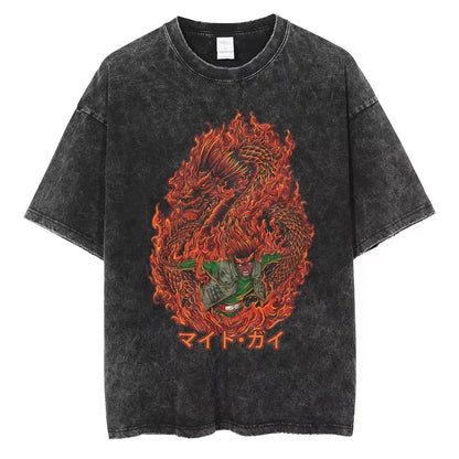 Hip Hop Streetwear Japanese Anime Naruto Print T Shirt Vintage Black T-Shirt Harajuku Cotton Casual Tops Men Short Sleeve Tshirt