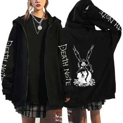 Men And Women Death Note Zip Up Hoodies Harajuku Unisex Zipper Jacket Hoody Sleeve Light Print Ryuk And Yagami Classic Simple