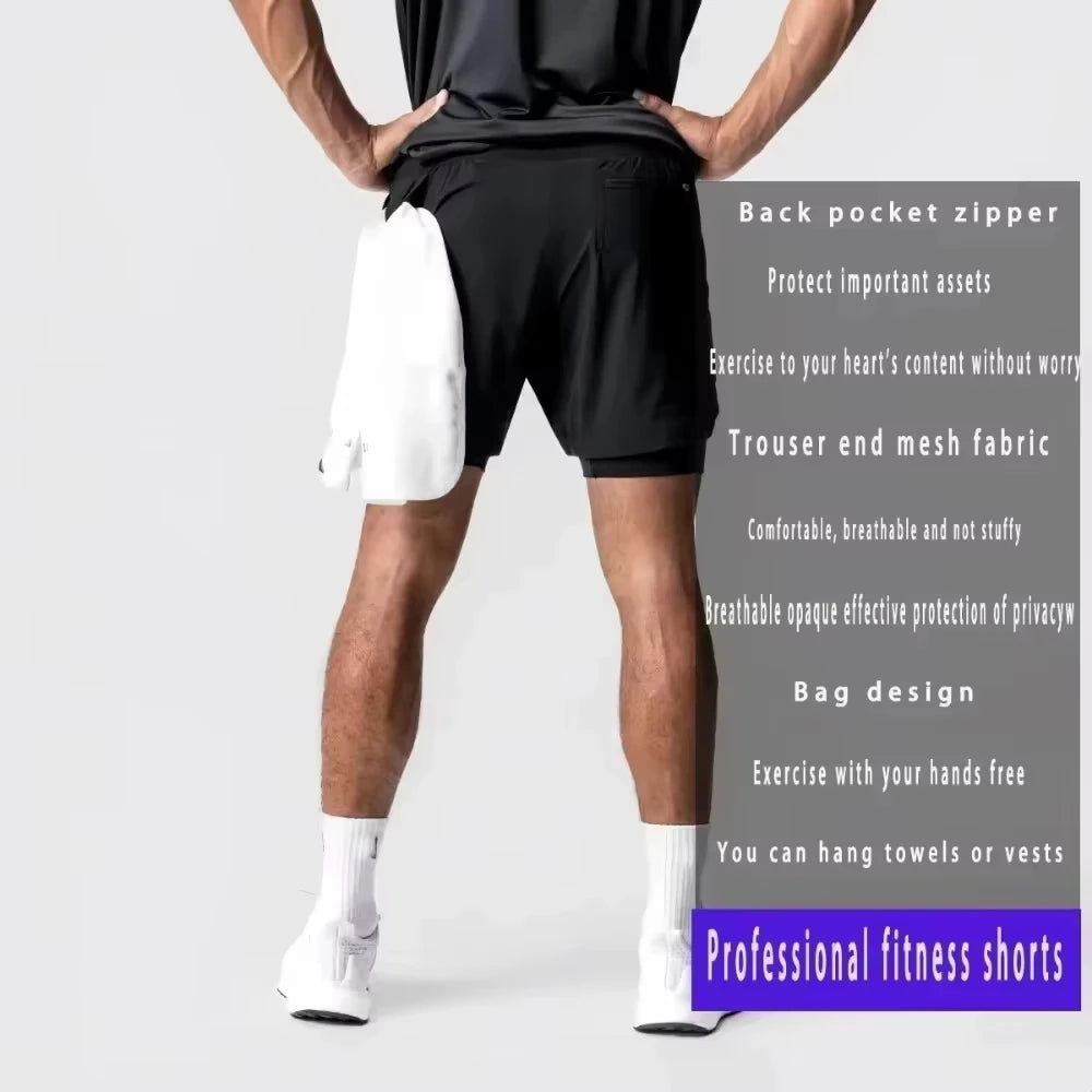 Sukuna Men's Double Layer 2-in-1 combat fitness pants Sports Shorts Jujutsu Kaisen Japanese Anime pocket Quick-Drying sweatpants