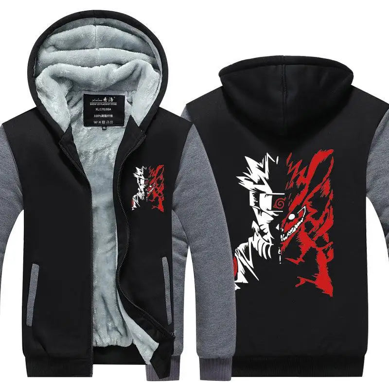 Anime Cartoon Naruto Hooded Coat Men's Autumn Winter Thicken Printing Plush Coat Student Fashion Keep Warm Coat Birthday Gift