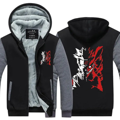 Anime Cartoon Naruto Hooded Coat Men's Autumn Winter Thicken Printing Plush Coat Student Fashion Keep Warm Coat Birthday Gift