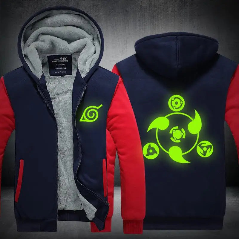 Anime Cartoon Naruto Hooded Coat Men's Autumn Winter Thicken Printing Plush Coat Student Fashion Keep Warm Coat Birthday Gift