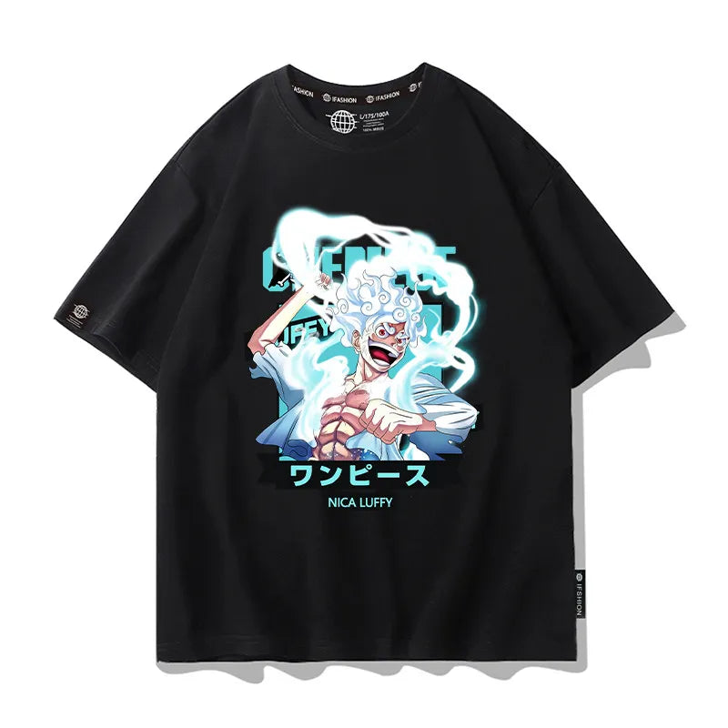 One Piece Short Sleeved T-shirt Men's Summer Nikalufei Aesolon Anime Cotton Summer Loose T-shirt Men's and Women's Half Sleeve