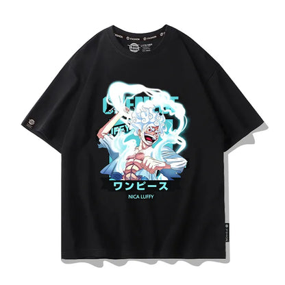 One Piece Short Sleeved T-shirt Men's Summer Nikalufei Aesolon Anime Cotton Summer Loose T-shirt Men's and Women's Half Sleeve