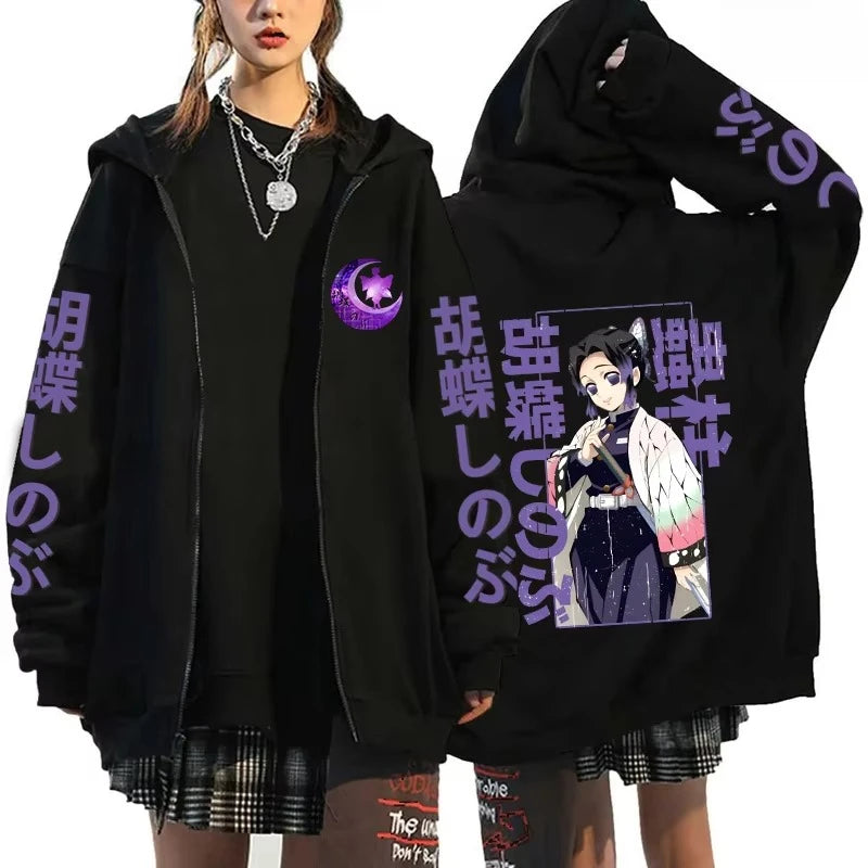Demon Slayer Men's and Women's Zipper Coat Hoodie Sweater Long-sleeved Jacket Kochō Shinobu Japan Anime Spring and Autumn Top