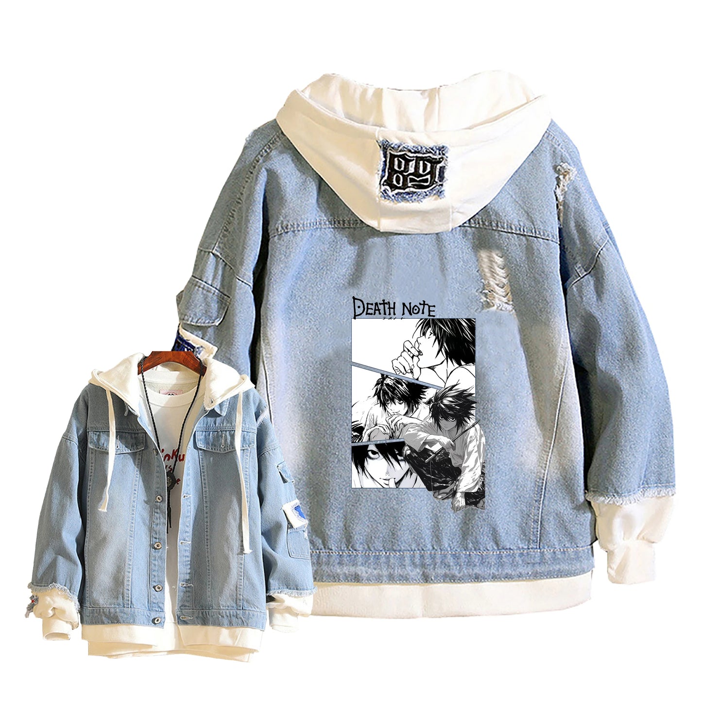 Anime Death Note Girls Loose Jeans Jacket Cartoon Ryuk Print Hoodie Streetwear Couple Sweatshirts Demin Hooded Coats Outerwear