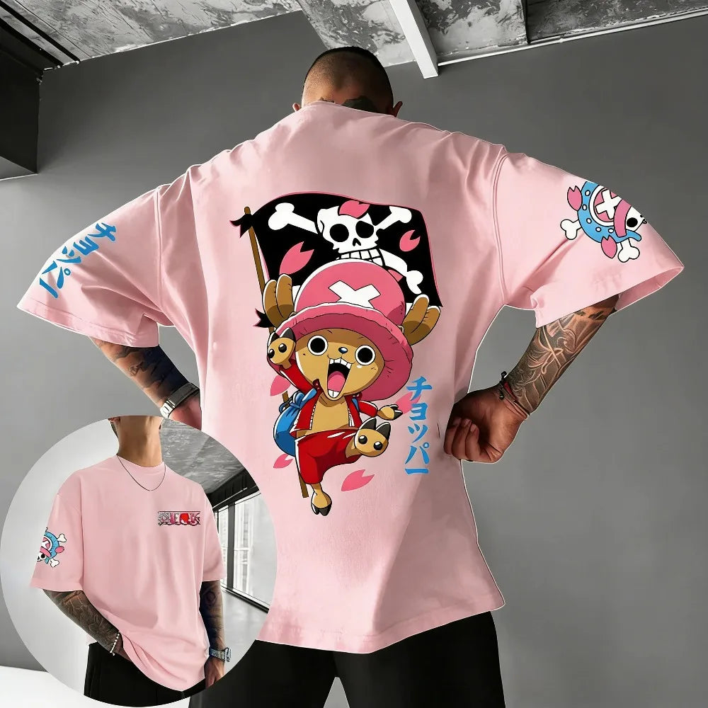2026 New Unisex Cotton T-shirt ONE PIECE Tony Tony Chopper 2026 Summer Harajuku Anime Printed Large Loose Parent Short Sleeve