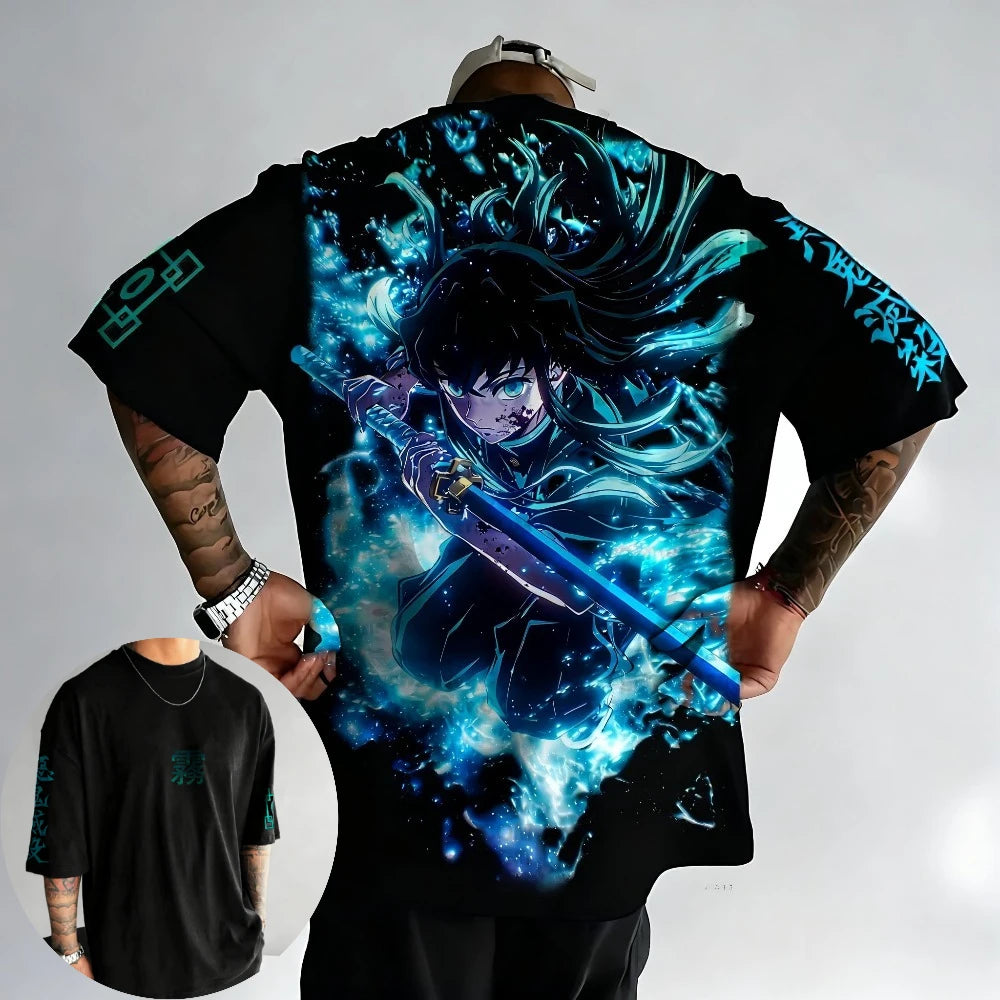 Demon Slayer Men's T-shirt Muichiro Tokito Summer Japan Anime Tee Spring and Autumn Boy Street Short-sleeved Parent-child Wear