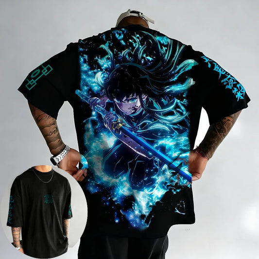 Demon Slayer Men's T-shirt Muichiro Tokito Summer Japan Anime Tee Spring and Autumn Boy Street Short-sleeved Parent-child Wear