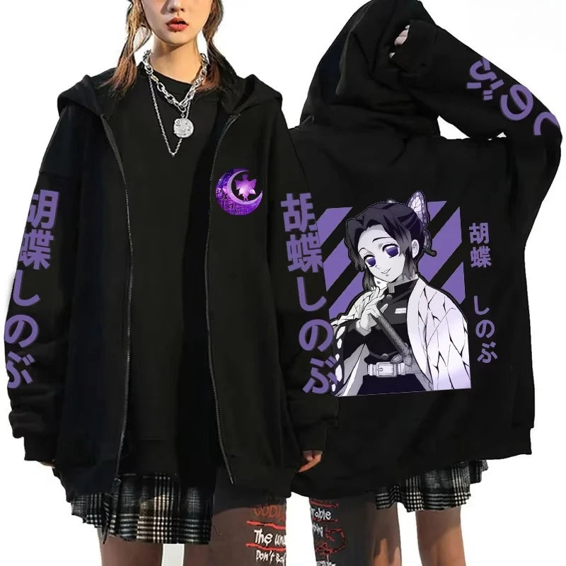Demon Slayer Men's and Women's Zipper Coat Hoodie Sweater Long-sleeved Jacket Kochō Shinobu Japan Anime Spring and Autumn Top